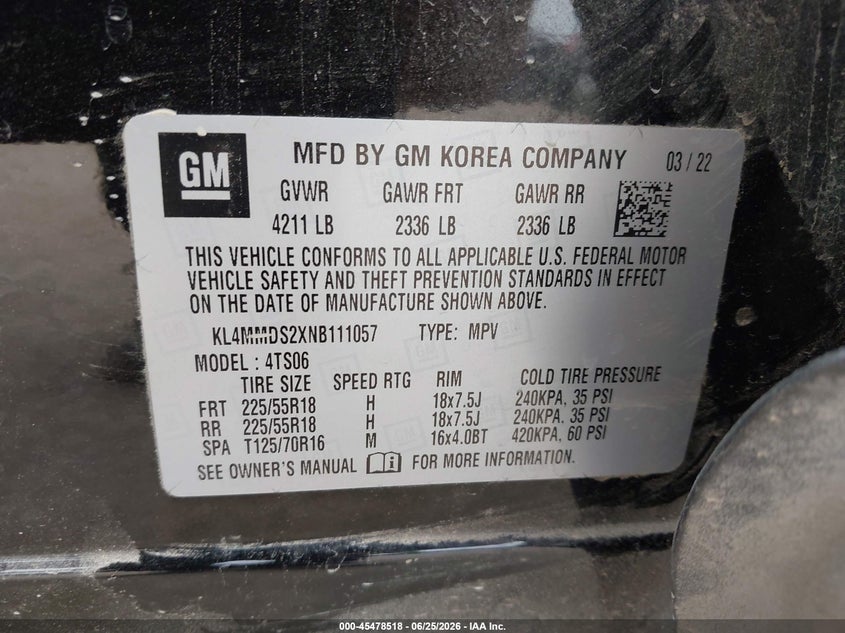 2022 Buick Encore Gx Fwd Select VIN: KL4MMDS2XNB111057 Lot: 45478518