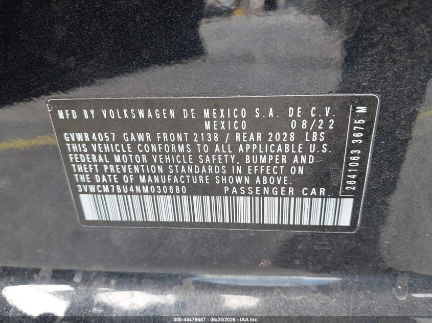 2022 VOLKSWAGEN JETTA 1.5T S — Photo 9