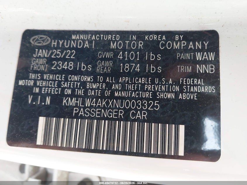 2022 Hyundai Elantra N VIN: KMHLW4AKXNU003325 Lot: 45478722