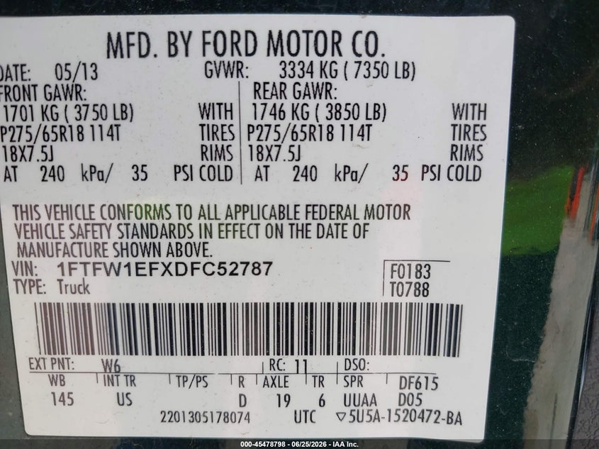 2013 FORD F-150 TRUCK 5.0L V-8 DOHC, VVT, 360HP
