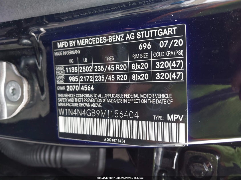 2021 Mercedes-Benz Gla 250 VIN: W1N4N4GB9MJ156404 Lot: 45478837