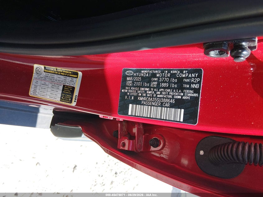 2025 Hyundai Venue Sel VIN: KMHRC8A35SU388646 Lot: 45478871