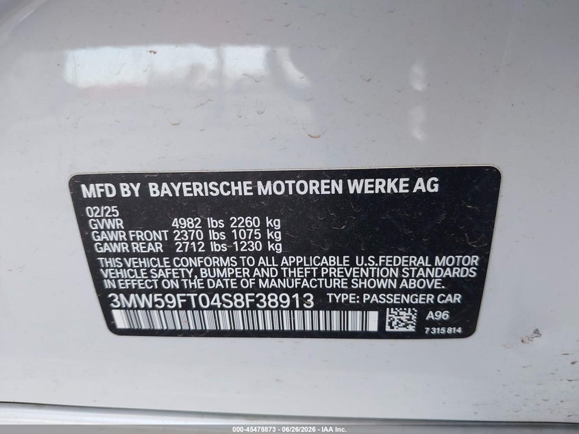 BMW M340I 2025 VIN 3MW59FT04S8F38913