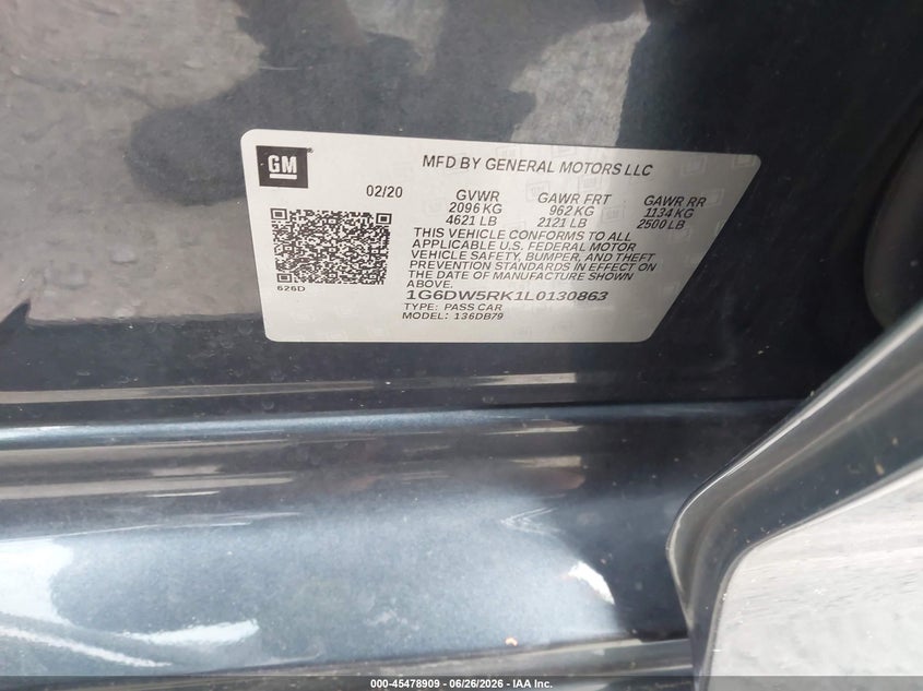 2020 Cadillac Ct5 Luxury VIN: 1G6DW5RK1L0130863 Lot: 45478909