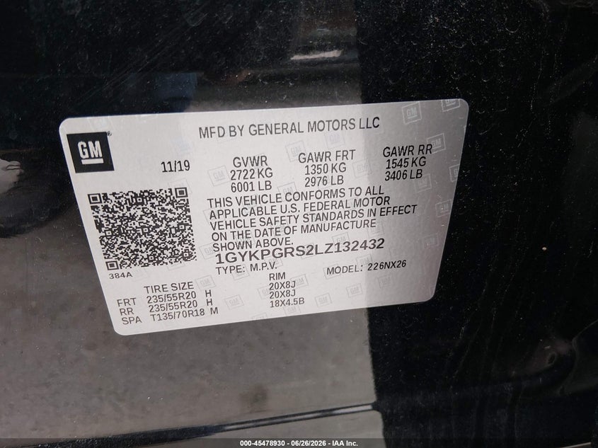 2020 Cadillac Xt6 Awd Sport VIN: 1GYKPGRS2LZ132432 Lot: 45478930