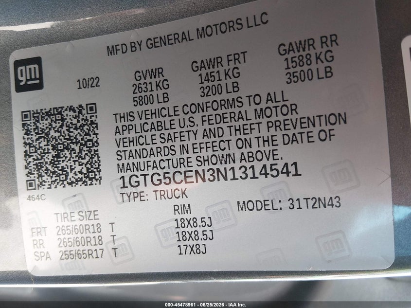 2022 GMC Canyon 2Wd Short Box Elevation VIN: 1GTG5CEN3N1314541 Lot: 45478961