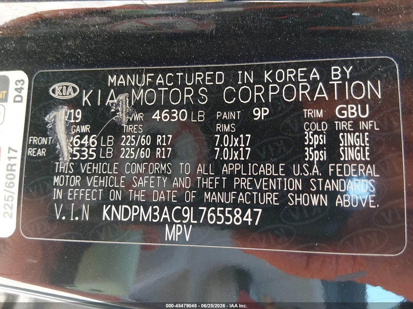KIA SPORTAGE 2020 VIN KNDPM3AC9L7655847