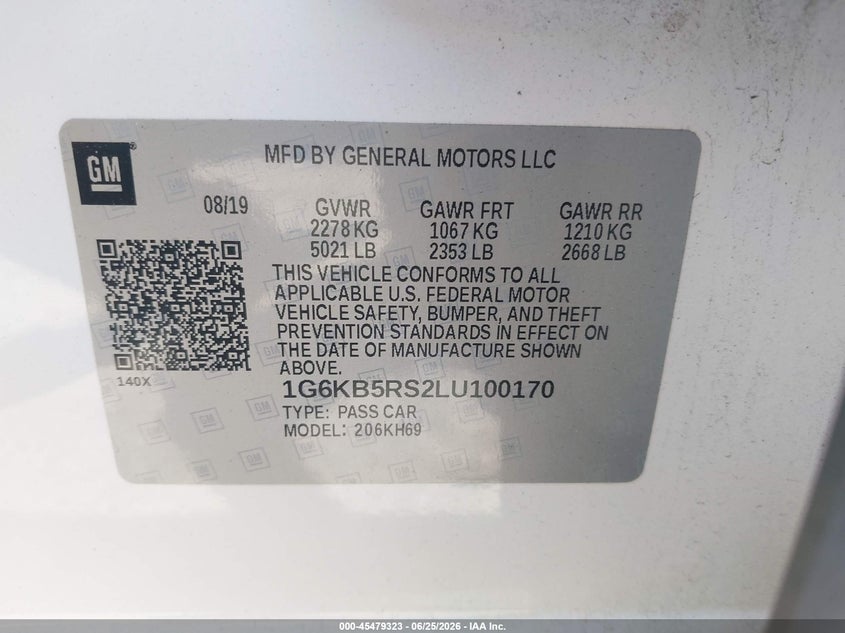 2020 Cadillac Ct6 Awd Luxury VIN: 1G6KB5RS2LU100170 Lot: 45479323