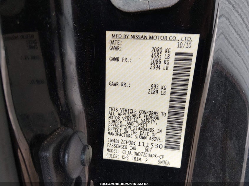 2011 NISSAN ALTIMA COUPE 3.5L V-6 DOHC, VVT, 270HP