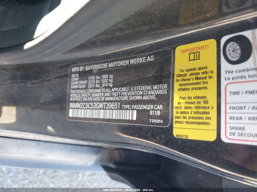 2016 Mini Countryman Cooper S VIN: WMWZC5C53GWT39651 Lot: 45479431