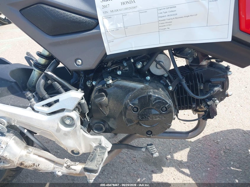 2017 Honda Grom 125 VIN: MLHJC6111H5202007 Lot: 45479467