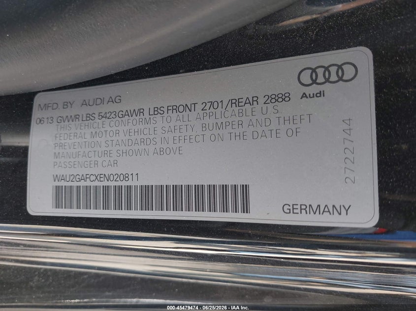 2014 Audi A7 3.0T Premium Plus VIN: WAU2GAFCXEN020811 Lot: 45479474