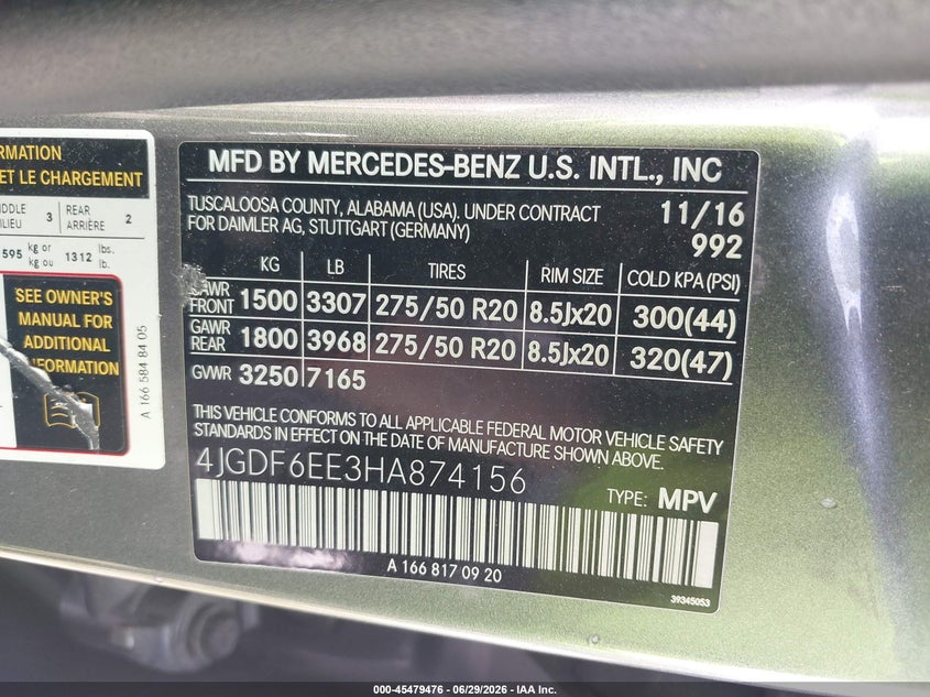 2017 Mercedes-Benz Gls 450 4Matic VIN: 4JGDF6EE3HA874156 Lot: 45479476