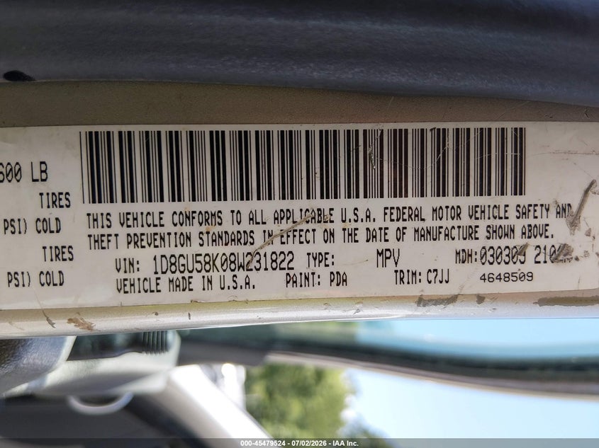 2008 Dodge Nitro Slt/Rt VIN: 1D8GU58K08W231822 Lot: 45479524