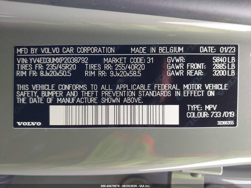 2023 Volvo Xc40 Recharge Pure Electric Twin Ultimate VIN: YV4ED3UMXP2038792 Lot: 45479576