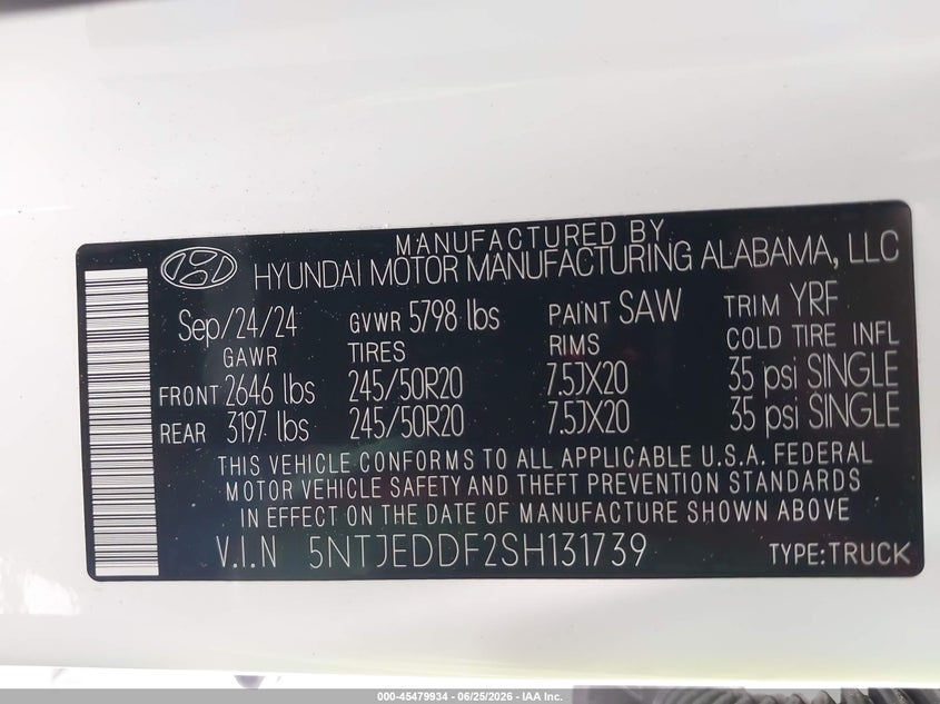 2025 Hyundai Santa Cruz Limited VIN: 5NTJEDDF2SH131739 Lot: 45479934
