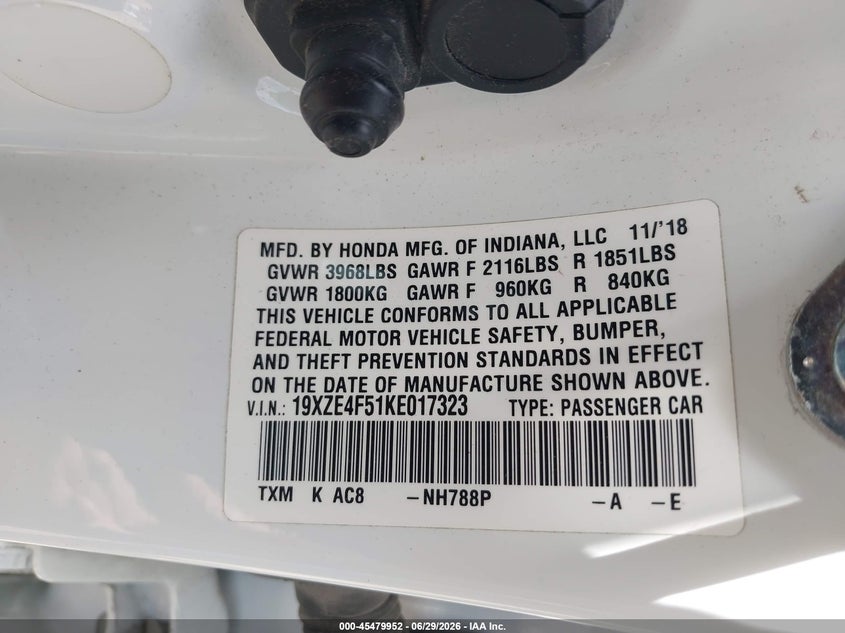 2019 Honda Insight Ex VIN: 19XZE4F51KE017323 Lot: 45479952