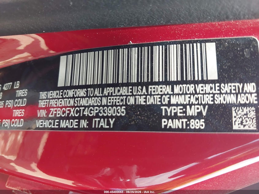 2016 Fiat 500X Trekking VIN: ZFBCFXCT4GP339035 Lot: 45480065