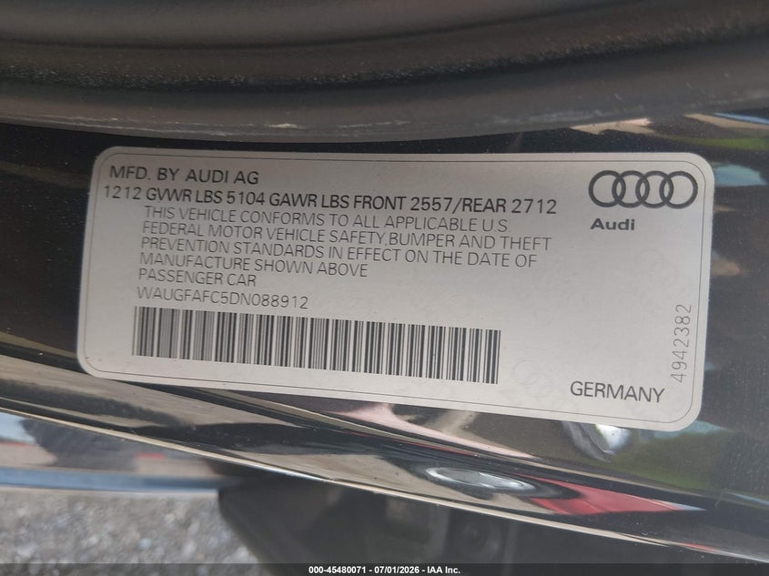 2013 Audi A6 2.0T Premium VIN: WAUGFAFC5DN088912 Lot: 45480071