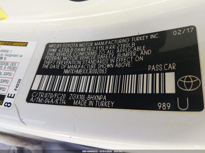 2018 Toyota C-Hr Xle VIN: NMTKHMBXXJR002063 Lot: 45480232