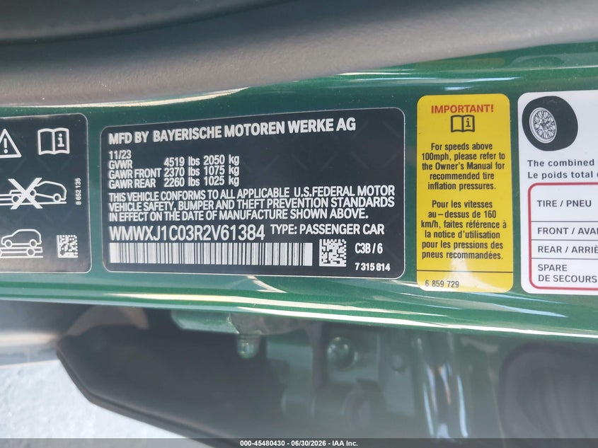 2024 Mini Clubman Cooper S VIN: WMWXJ1C03R2V61384 Lot: 45480430