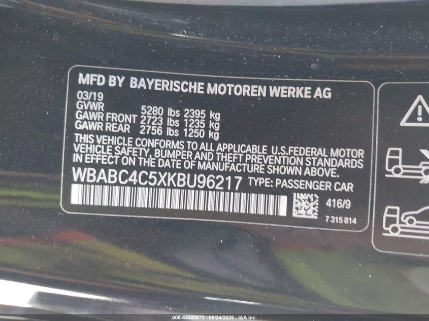 2019 BMW M850I xDrive VIN: WBABC4C5XKBU96217 Lot: 45480673