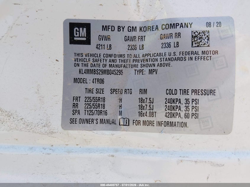 2021 Buick Encore Gx Fwd Preferred VIN: KL4MMBS29MB045295 Lot: 45480757
