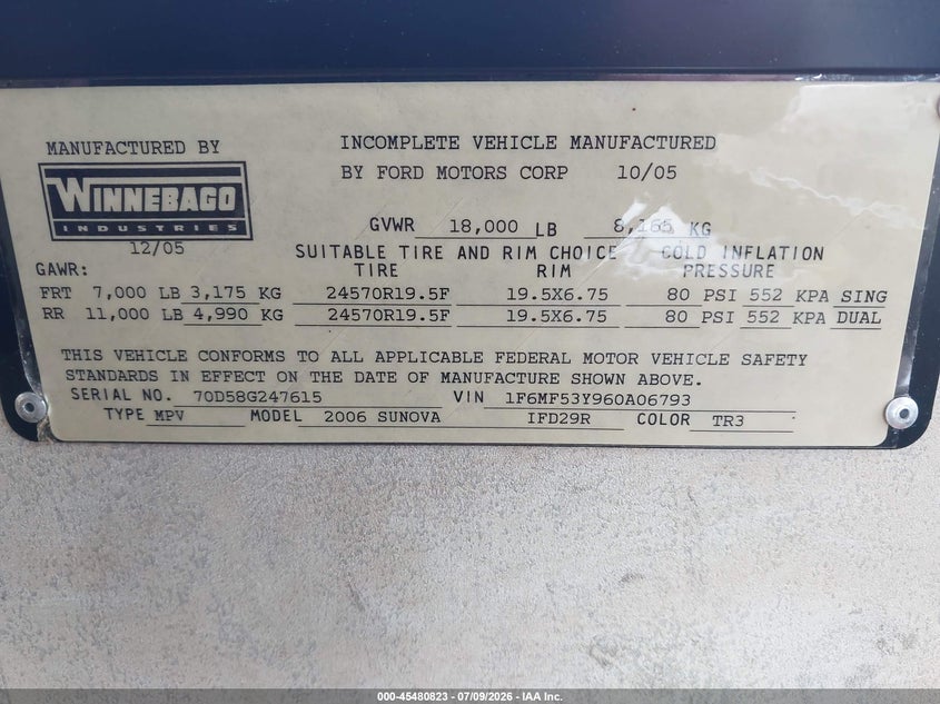 2006 Ford F550 Super Duty Stripped Chass VIN: 1F6MF53Y960A06793 Lot: 45480823