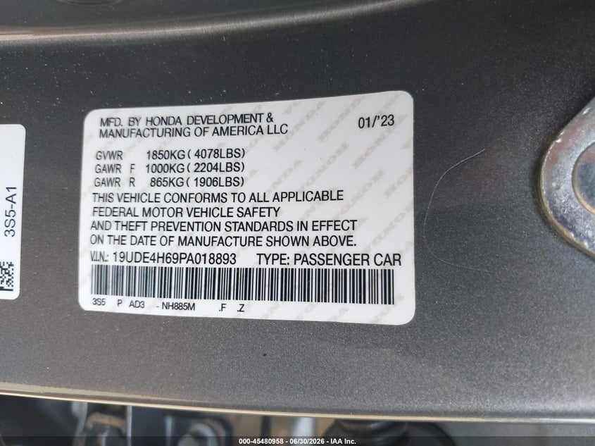2023 Acura Integra A-Spec Tech VIN: 19UDE4H69PA018893 Lot: 45480958