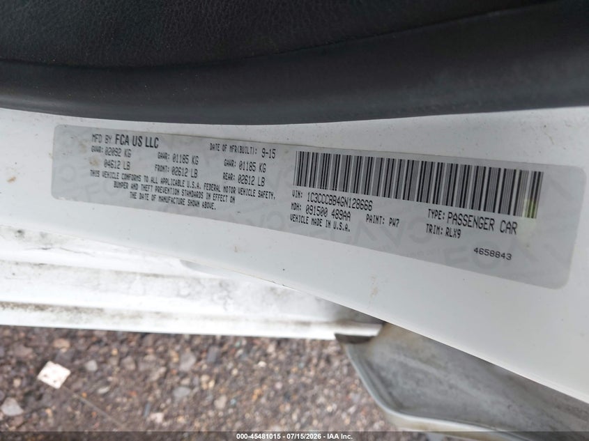 2016 Chrysler 200 S VIN: 1C3CCCBB4GN128666 Lot: 45481015