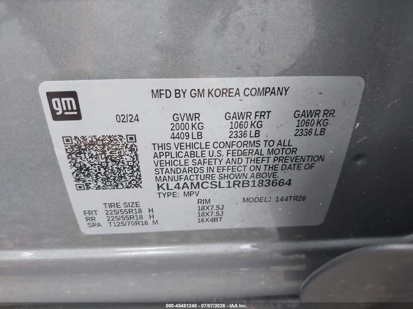 2024 Buick Encore Gx Preferred Awd VIN: KL4AMCSL1RB183664 Lot: 45481248