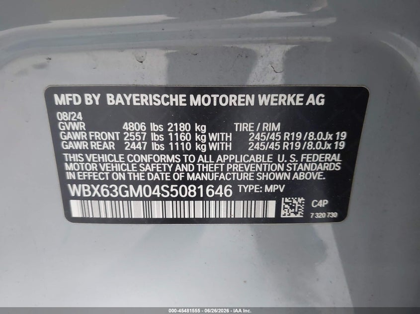 2025 BMW X2 xDrive28I VIN: WBX63GM04S5081646 Lot: 45481555