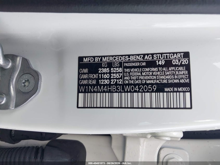 2020 Mercedes-Benz Glb 250 4Matic VIN: W1N4M4HB3LW042059 Lot: 45481573