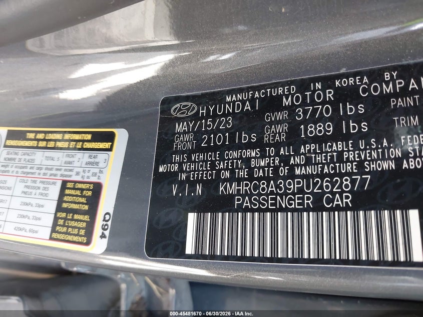 2023 Hyundai Venue Limited VIN: KMHRC8A39PU262877 Lot: 45481670
