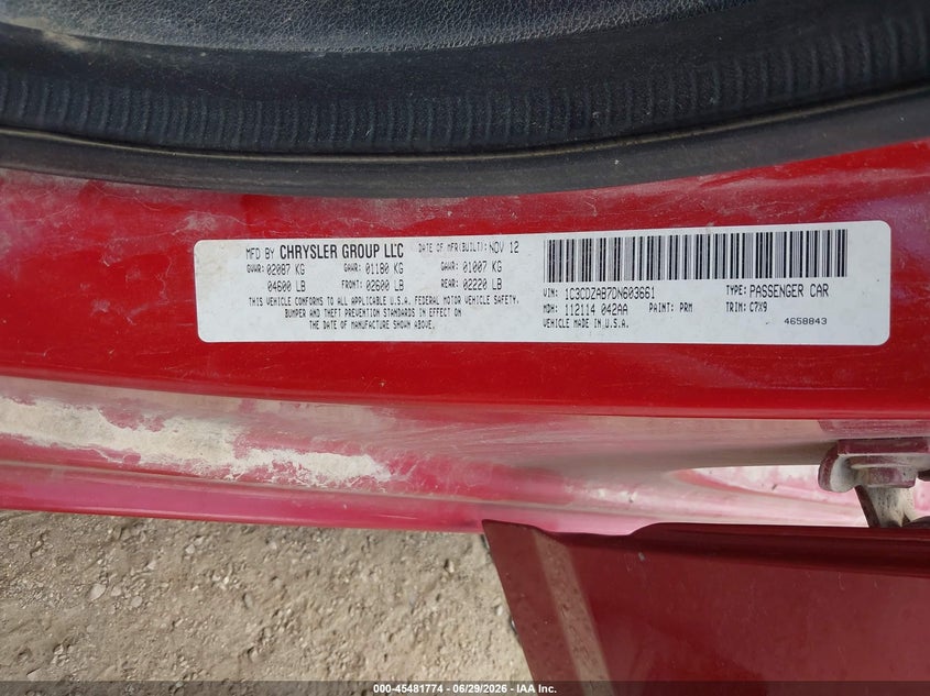 2013 Dodge Avenger Se VIN: 1C3CDZAB7DN603661 Lot: 45481774