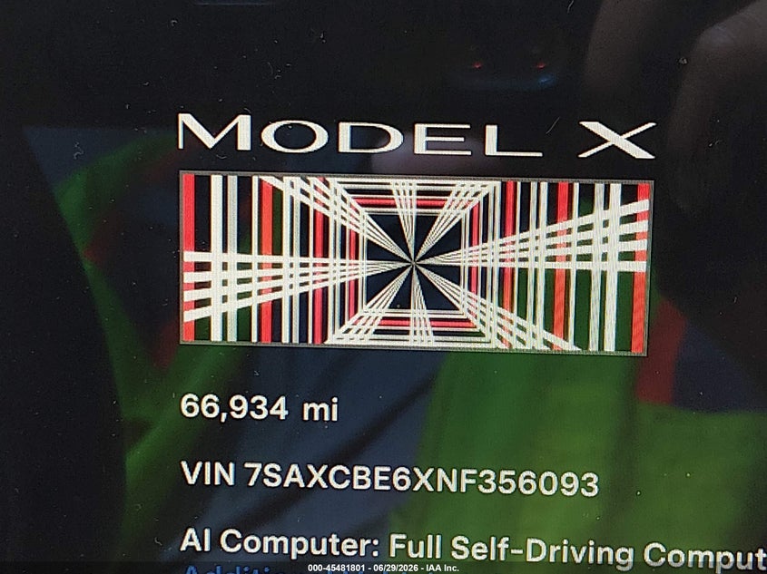 2022 Tesla Model X Plaid Tri Motor All-Wheel Drive VIN: 7SAXCBE6XNF356093 Lot: 45481801
