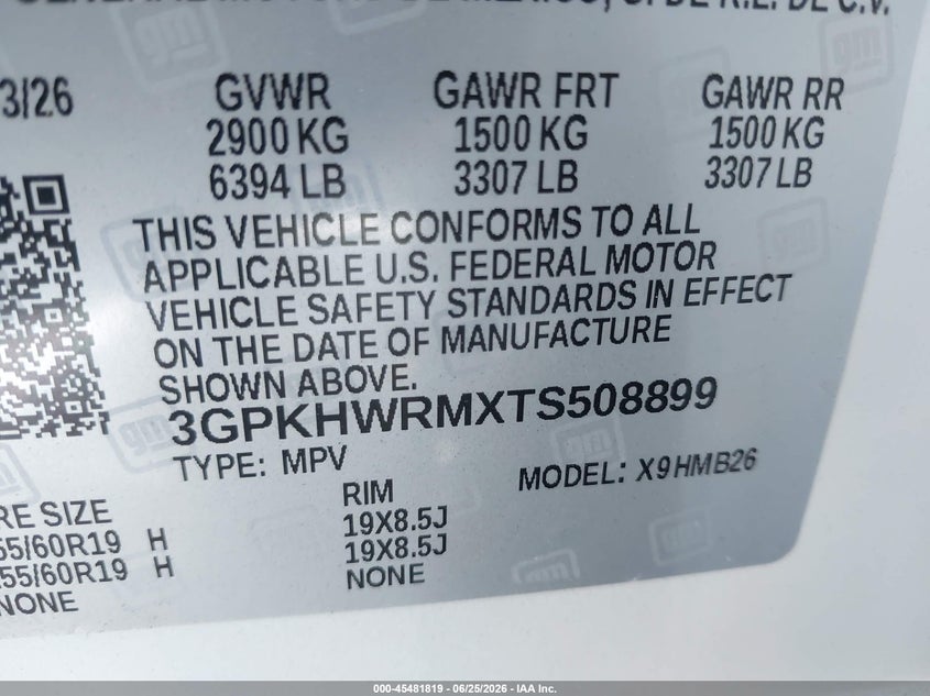 2026 Honda Prologue Touring VIN: 3GPKHWRMXTS508899 Lot: 45481819