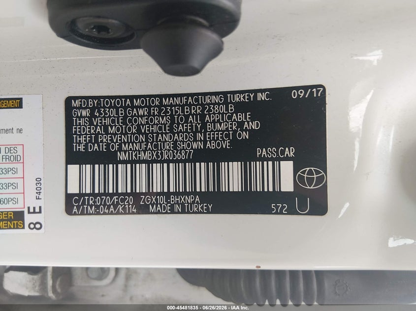 2018 Toyota C-Hr Xle Premium VIN: NMTKHMBX3JR036877 Lot: 45481835