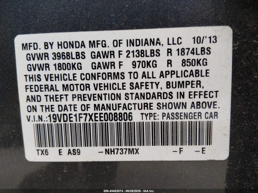 2014 ACURA ILX SEDAN 2.0L I-4 VVT, 150HP