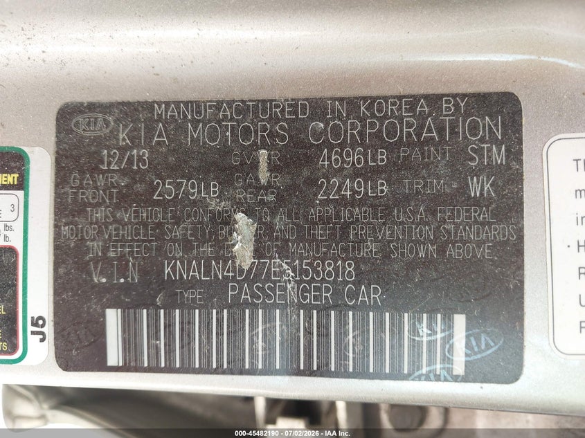 2014 Kia Cadenza Premium VIN: KNALN4D77E5153818 Lot: 45482190