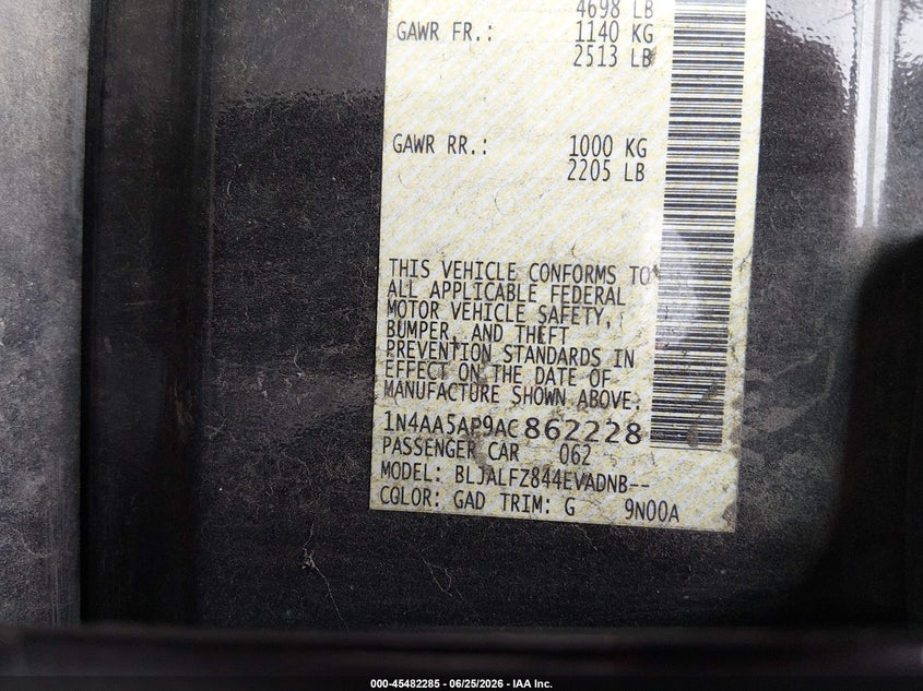 2010 NISSAN MAXIMA SEDAN 3.5L V-6 DOHC, VVT, 290HP