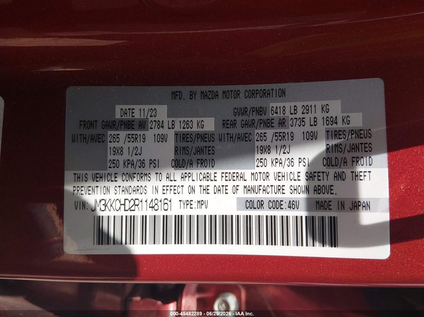 2024 Mazda Cx-90 3.3 Turbo Preferred Plus VIN: JM3KKCHD2R1148161 Lot: 45482289