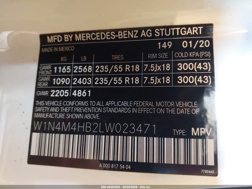 2020 Mercedes-Benz Glb 250 4Matic VIN: W1N4M4HB2LW023471 Lot: 45482292
