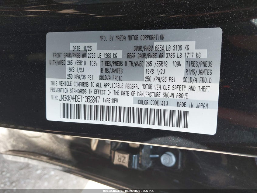 2026 Mazda Cx-90 3.3 Turbo Select VIN: JM3KKAHD5T1362847 Lot: 45482476