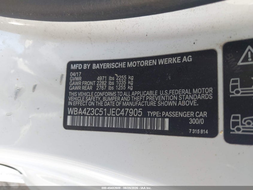 2018 BMW 430I xDrive VIN: WBA4Z3C51JEC47905 Lot: 45482609