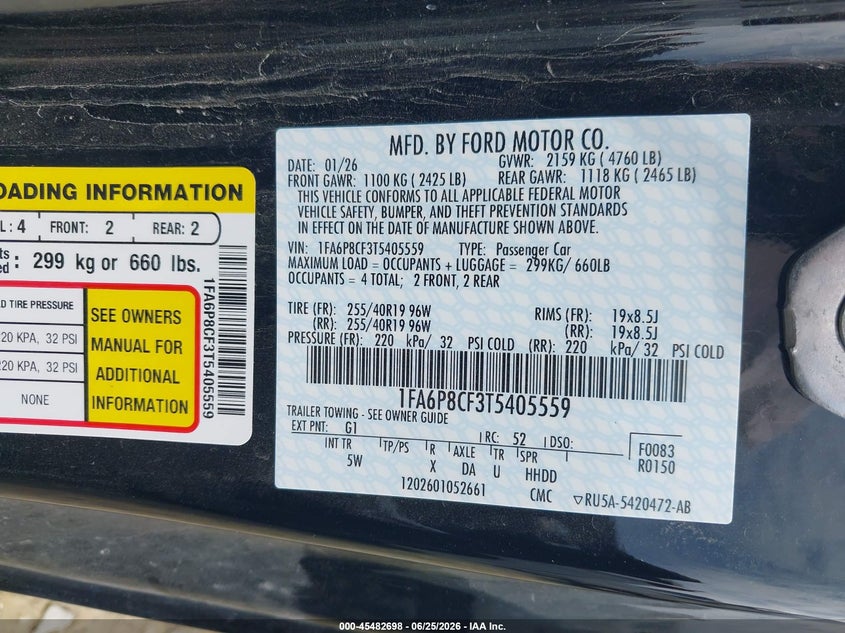 2026 FORD MUSTANG COUPE 5.0L V-8 DI, DOHC, VVT, 480HP