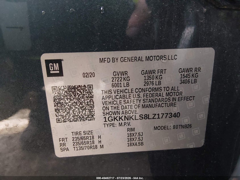GMC ACADIA 2020 VIN 1GKKNKLS8LZ177340