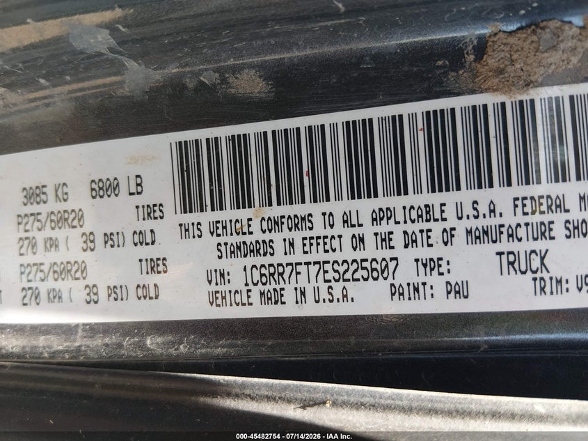 2014 Ram 1500 Express VIN: 1C6RR7FT7ES225607 Lot: 45482754