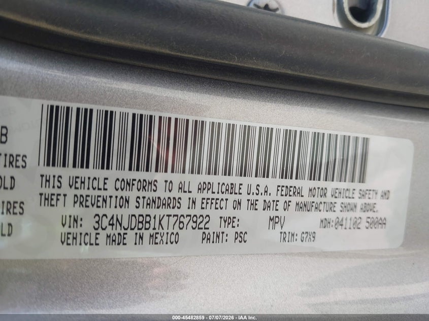2019 JEEP COMPASS SPORT UTILITY VEHICLE 2.4L I-4 VVT, 180HP