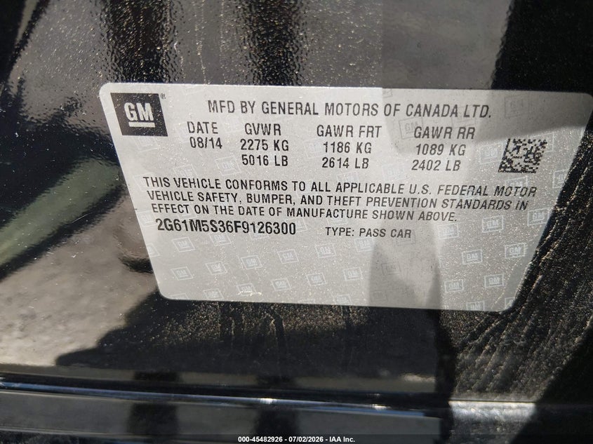 2015 Cadillac Xts Luxury VIN: 2G61M5S36F9126300 Lot: 45482926